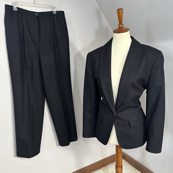 Vintage Pendleton Pant Suit Womens Sz Pants 35x28 Virgin Wool Black USA Business - Picture 2 of 9